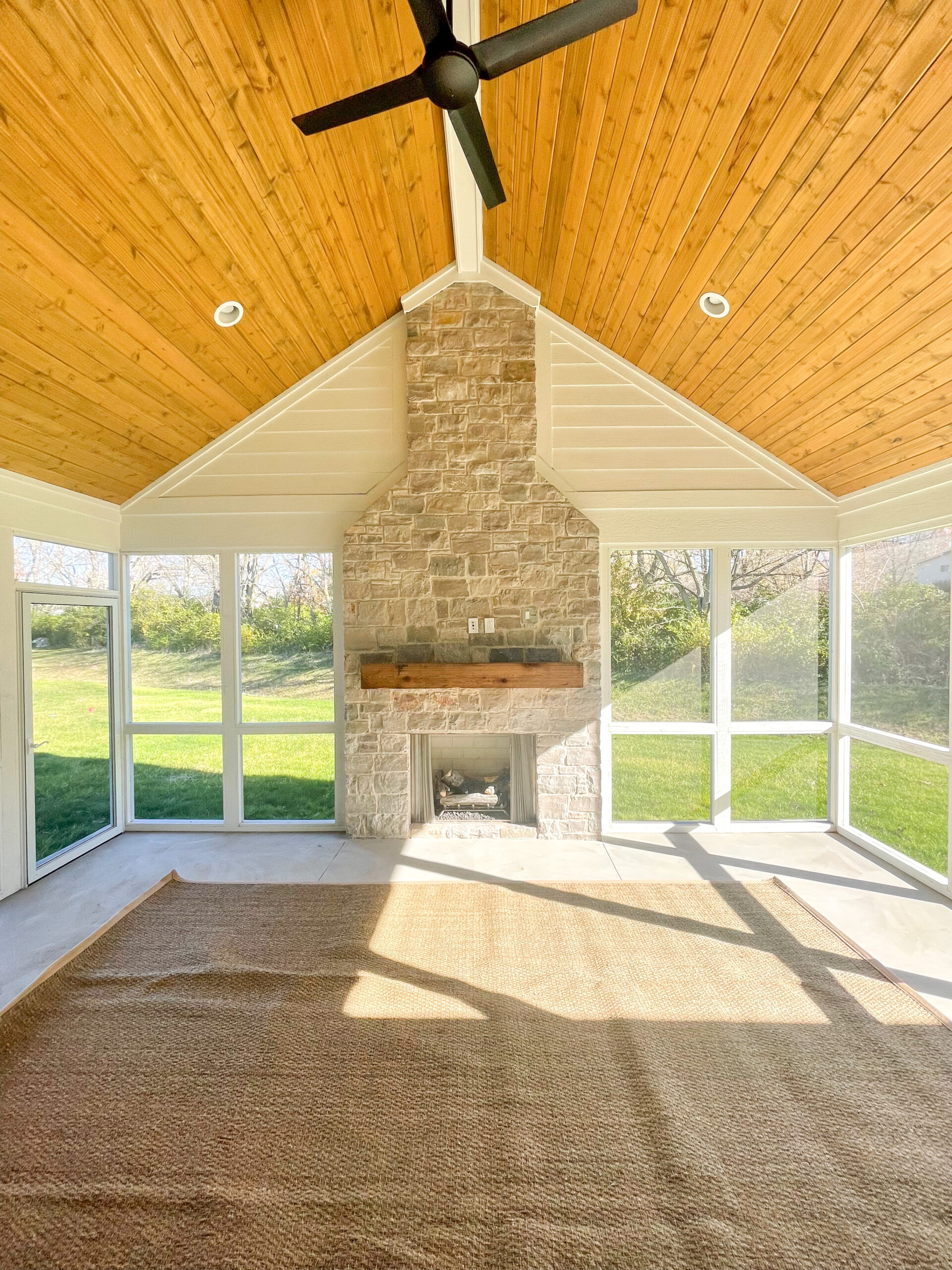 Wood ceiling on screened porch